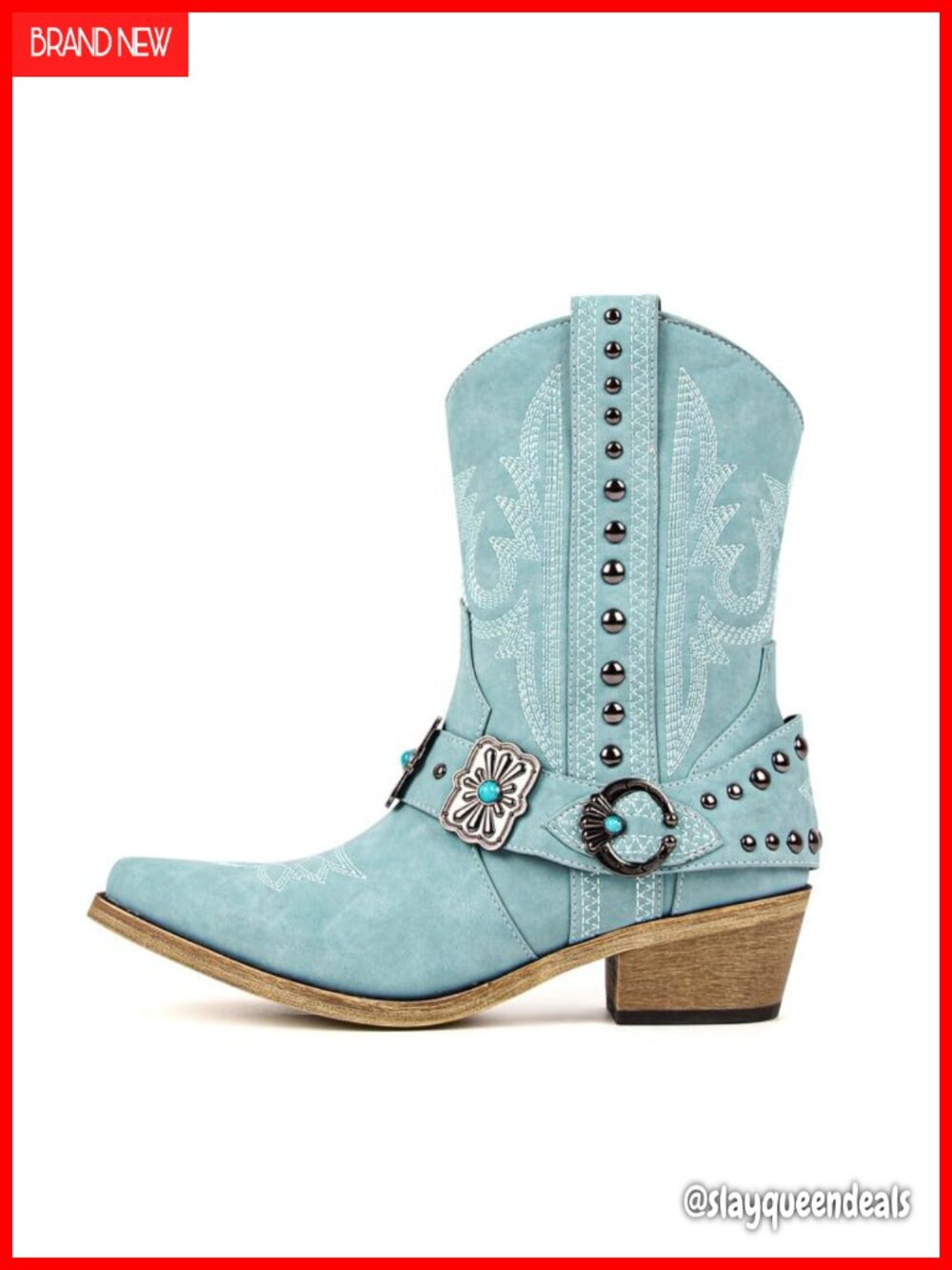Western Cowgirl Ankle Boots Faux Leather Embroidery Pointed Toe Block Heel